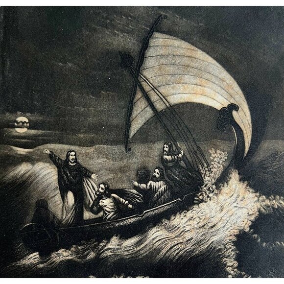Jesus Christ Stilling The Tempest Engraving 1868 Victorian Religious Art DWEE27 - Picture 1 of 3